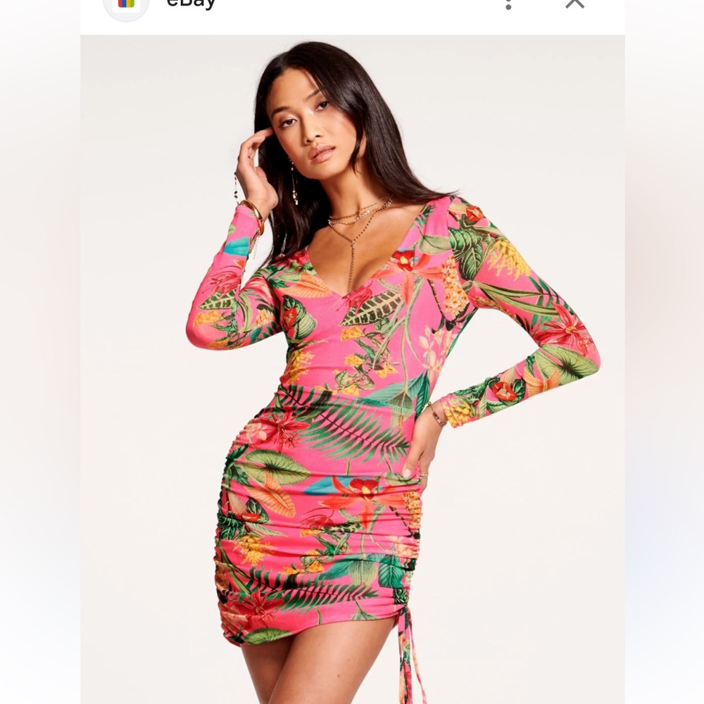 Ramy Brook Pink Tropical Mini Dress Sarabeth Ruched Mini
Dress In Wild Pink